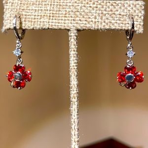 Red crystal Silver Earrings